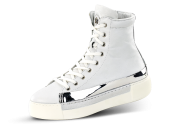 Women's sneakers in white with silver ribbon