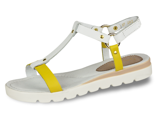 Бели дамски сандали с жълти елементи