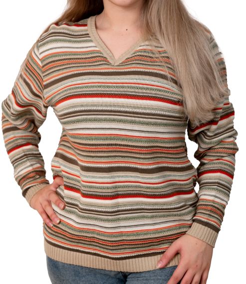 Дамски летен пуловер в бежов цвят на райета