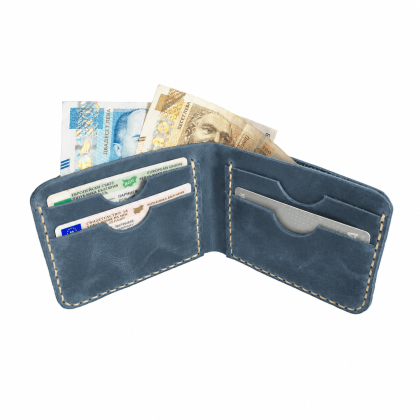 Мъжки портфейл от 100% естествена синя кожа 