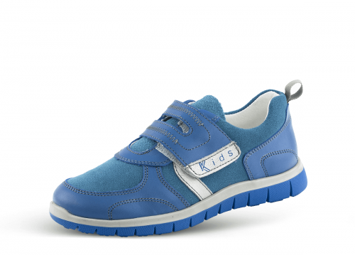 Kids' sports shoes in light blue nappa and suede