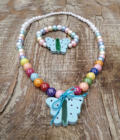Set of bracelet and necklace on elastic for children