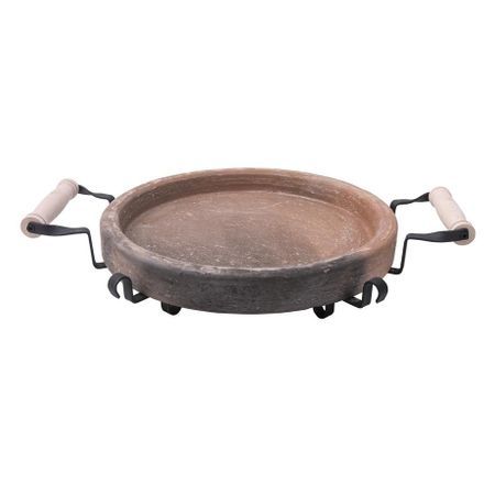 Sach /flat earthen baking dish/ on metal stand