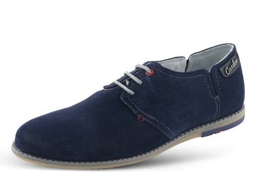 MEN'S SHOES IN DARK BLUE VELOUR WITH LACES AND SIDE RIBBING