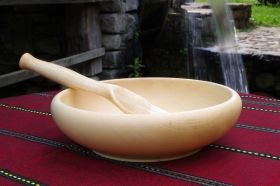 Ръчно изработена дървена купа за салта с лъжица