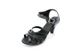 Дамски сандали в черна естествена кожа на висок ток