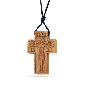 Кръст с  дърворезба разпятие и надписи