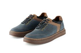 DARK BLUE MEN'S SPORT SHOES FROM SUEDE WITH WHITE SOLE WITH RED LINE