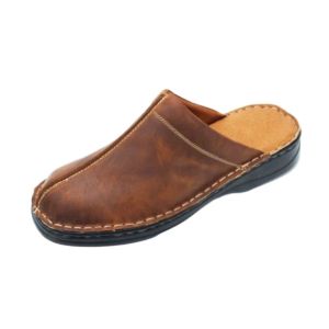 Men’s convenient black genuine leather slippers