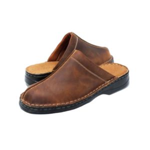 Men’s convenient black genuine leather slippers