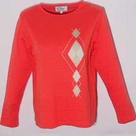 Дамски пуловер в цвят корал - Ромб