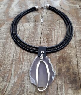 Art necklace for ladies of genuine leather