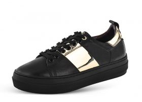 Ladies' sneakers from black nappa with golden effect