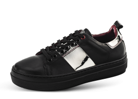Ladies' sneakers from black nappa with silver effect