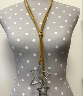 Long Leather Necklace - Stars